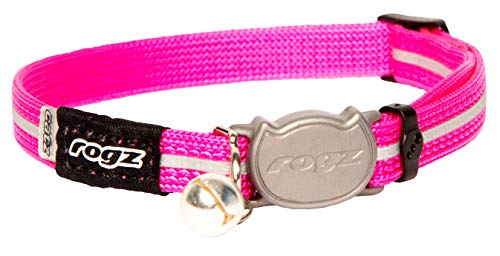 Rogz Reflektierende Nylon Katzenhalsband mit selbstöffnendem Verschluss Clip und abnehmbarem Glocke, komplett einstellbar für die meisten Rassen geeignet, Pink Rogz Reflektierende Nylon Katzenhalsband mit selbstöffnendem Verschluss Clip und abnehmbarem Glocke, komplett einstellbar für die meisten Rassen geeignet, Pink von Rogz