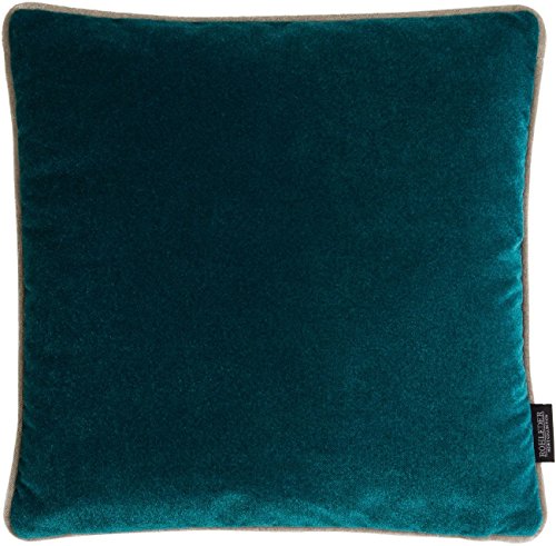 Rohleder Home Collection Cloud Uni Kissen mit Füllung 40x40 Caribbian - Dicht gewebtes Samtkissen mit farblich passender Paspel - Türkis und Beige - Made in Germany von Rohleder