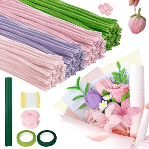 Pfeifenreiniger Blumen Set, 400 Stück in 4 Farben Pfeifenputzer zum Basteln, Pfeifenreiniger zum Basteln, mit Blumendraht, Schleifenband, Blumen Staubblatt für Blumenstrauß DIY Pfeifenreiniger Blumen Set, 400 Stück in 4 Farben Pfeifenputzer zum Basteln, Pfeifenreiniger zum Basteln, mit Blumendraht, Schleifenband, Blumen Staubblatt für Blumenstrauß DIY von Rohqipmk