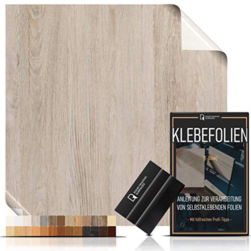 [15,44€/m²] Klebefolie in Holz-Optik - WUNSCHMAß inkl. Rakel & E-Book I Selbstklebende Holz Folie für Möbel & Küche - hitzebeständig & abwaschbar I Möbelfolie Holzdekor (SANTANA KALK, LFM x 45cm) von Rohr-Trading.SURFACES