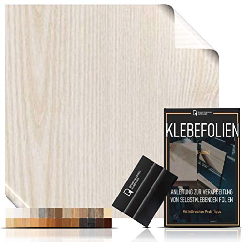 [15,44€/m²] Klebefolie in Holz-Optik - WUNSCHMAß inkl. Rakel & E-Book I Selbstklebende Holz Folie für Möbel & Küche - hitzebeständig & abwaschbar I Möbelfolie Holzdekor (WEIßESCHE, LAUFMETER x 67,5cm) von Rohr-Trading.SURFACES