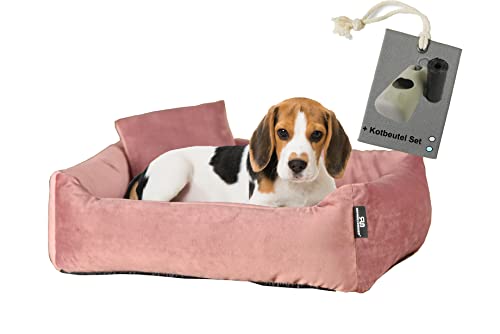 Hundebett Kuschelsofa Hund Weich + Hundekotbeutelset (M, Rosé) von Rohrschneider