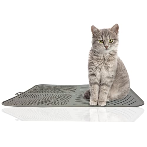 Rohrschneider Katzenklo Matte | Katzentoilette Matte | Vorleger Katzentoilette | elegante Katzenstreu Matte in modernem Design| Katzenmatte grau von Rohrschneider
