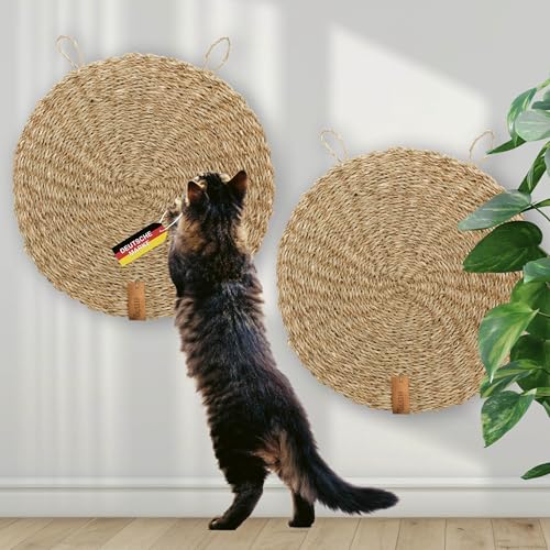 Rohrschneider® Kratzmatte Katze rund | Kratzbrett | Seegrasmatte | Kratzmatte Katze Wand | Katzen Kratzbrett einzeln oder 2er Set (2-er Set) von Rohrschneider