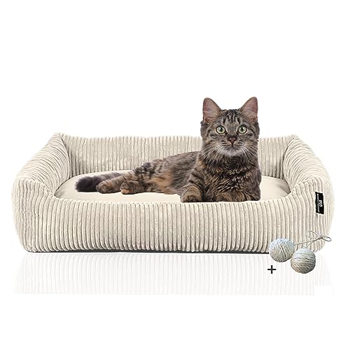 Rohrschneider Katzenbett Cordstoff mit Spielkugelset (Beige, breiter Cordstoff) von Rohrschneider