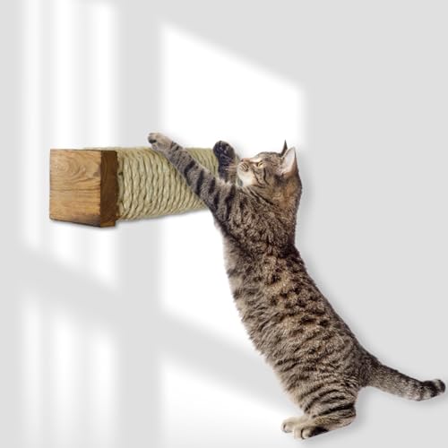 Rohrschneider Katzentreppe für Katzenwand | Kletterwand Katzen Holz GEFLAMMT | Wandelemente | Kratzstamm mit starkem Sisalseil | Traglast bis 35 kg | 7 x 7 x L 21 cm (1 Stück) von Rohrschneider