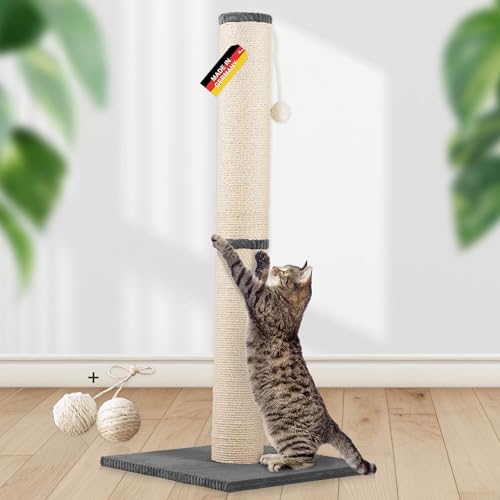 Rohrschneider Kratzbaum Katzen XL mit Spielball | Ø12 cm Kratzsäule Sisal | Stabiler Katzenkratzbaum mit Cordboden | Kratzmöbel klein & platzsparend | Made in Germany | Gr. 2 (H 107 cm) | dunkelgrau von Rohrschneider