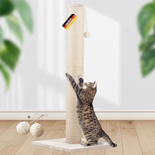 Rohrschneider Kratzbaum Katzen XL mit Spielball | Ø12 cm Kratzsäule Sisal | Stabiler Katzenkratzbaum mit Cordboden | Kratzmöbel klein & platzsparend | Made in Germany | Gr. 2 (H 107 cm) | beige von Rohrschneider