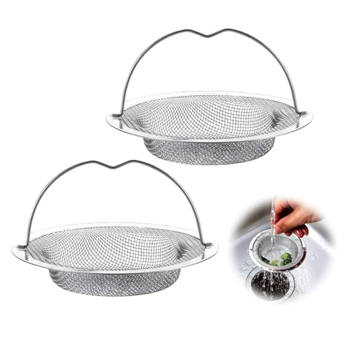 2PCS Sieb für Spülbecken Edelstahl Abflusssieb Küchenspüle mit Griff Abflusssieb Waschbecken für Küchen- & Badezimmerabflüsse Waschbecken Sieb Küche Geeignet für Spülbecken mit 7,5–11 cm Durchmesser von Roinaid