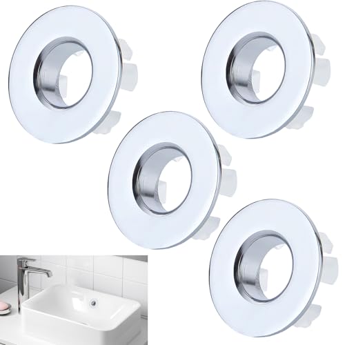 4 Pcs Waschbecken Überlauf Ring Überlauf Abdeckung Waschbecken Korrosionsbeständig Überlauf Stöpsel,Waschbeckenüberlaufabdeckung Passend für Erdlöcher mit Ø 22-24 mm Öffnungen Silber(Kupfer Material) von Roinaid