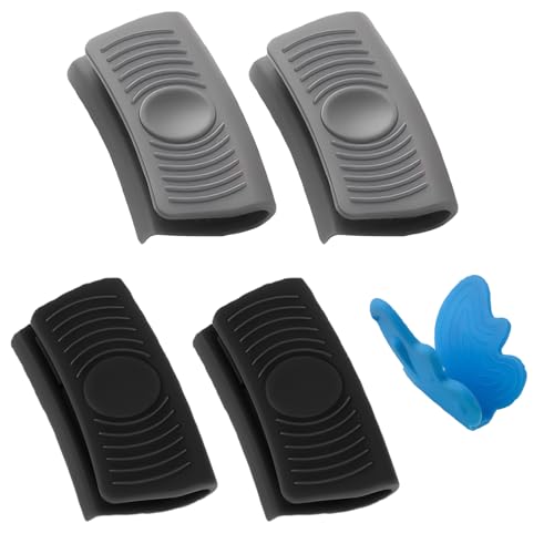5 Stück Topfgriff Hitzeschutz,Silikon Topfgriffe,Silikongriffe für Töpfe,Griffschutz für Töpfe,1 Stück mit Silikon-Fingerclip Zum Schutz Der Finger,Passend für Ofenbleche (Schwarz Und Grau) von Roinaid