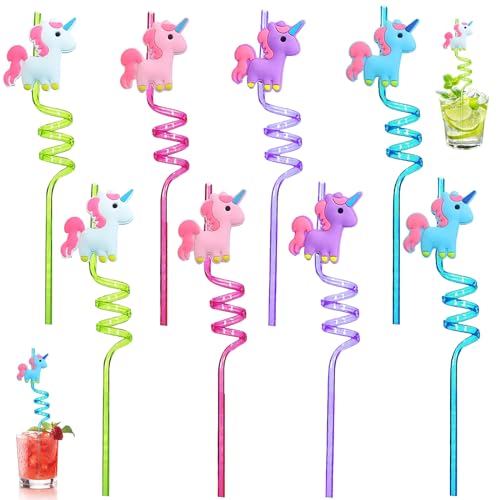 Roinaid 8 Stk einhorn partyeinhorn deko kindergeburtstag einhörner Lockige Party Strohhalme Einhorn Strohhalme Kindergeburtstag Party Dekoration Accessoires Familienparty Partygeschenke von Roinaid