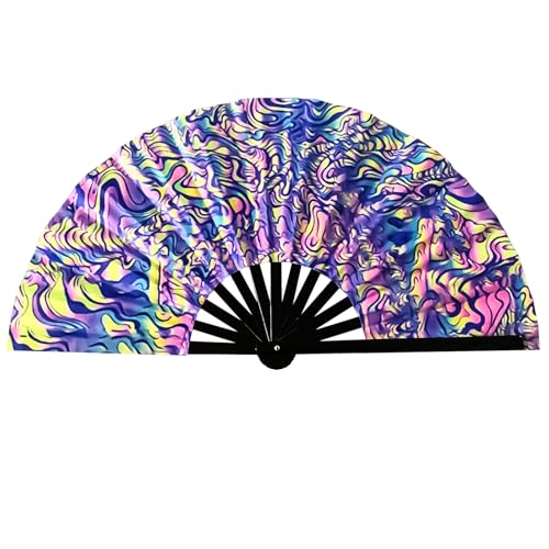 Roinaid Bunt Fächer,Dekorative Faltbares Handfächer,Uv-Glühen Fächer,Faltbare Hand Fan,Sanftes Öffnen und Schließen,Einzigartiges Fluoreszierendes Design,Geeignet für Partys,Tänze,Aufführungen von Roinaid