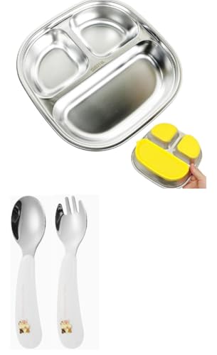 Roinaid Edelstahl Teller Baby Saugnapf Kindergeschirr Edelstahl Babyteller mit Saugnapf für Baby Geteilt Platten mit 3 Fächern Kommt Auch mit Einem Gabel- und Löffelset Spülmaschinenfest Roinaid Edelstahl Teller Baby Saugnapf Kindergeschirr Edelstahl Babyteller mit Saugnapf für Baby Geteilt Platten mit 3 Fächern Kommt Auch mit Einem Gabel- und Löffelset Spülmaschinenfest von Roinaid