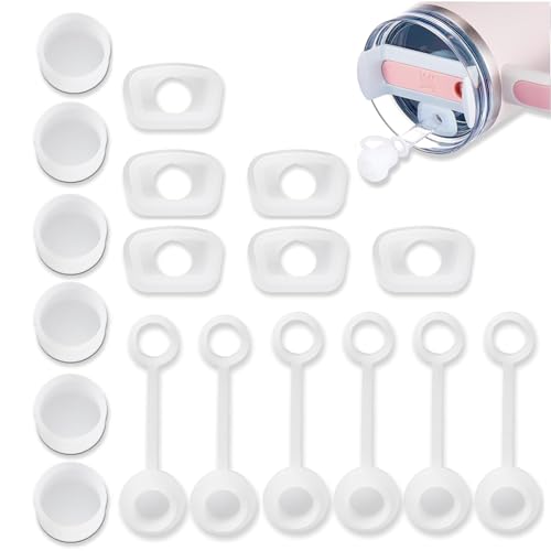 Roinaid Silikon Stopfen 18er Set Stanley Cup Zubehör, Silikon Strohhalm Abdeckung für Stanley Cup 2.0, inklusive 6 Strohhalm-Deckel, 6 quadratische Stöpsel und 6 runde Leckstöpsel (Gilt Für 2.0) von Roinaid