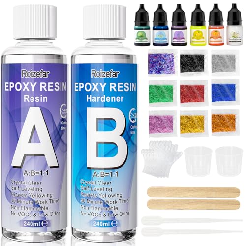 Roizefar Epoxidharz Set Anfänger 480ml, Glasklar Kunstharz Gießen Epoxy Resin Gießharz Mit Epoxidharz Farbe, Glitzer, Gießharz Starter Kit für Kunst, Handwerk, Schmuckherstellung Roizefar Epoxidharz Set Anfänger 480ml, Glasklar Kunstharz Gießen Epoxy Resin Gießharz Mit Epoxidharz Farbe, Glitzer, Gießharz Starter Kit für Kunst, Handwerk, Schmuckherstellung von Roizefar