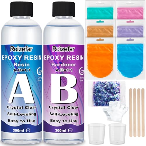 Roizefar Epoxidharz Set Anfänger 600ml, Glasklar Kunstharz Gießen Epoxy Resin Gießharz Mit Epoxidharz Farbe, Glitzer, Gießharz Starter Kit für Kunst, Handwerk, Schmuckherstellung Roizefar Epoxidharz Set Anfänger 600ml, Glasklar Kunstharz Gießen Epoxy Resin Gießharz Mit Epoxidharz Farbe, Glitzer, Gießharz Starter Kit für Kunst, Handwerk, Schmuckherstellung von Roizefar