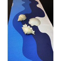 Baumwolle Tischläufer Blau Wellen Tischwäsche 150cm von Rokasdarbi