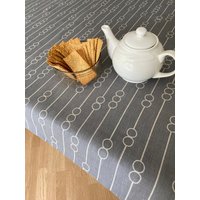 Runde Tischdecke Leinentischdecke Ovale Graue Kreis Gestreiftes Muster Runde Tischdecke Leinentischdecke Ovale Graue Kreis Gestreiftes Muster von Rokasdarbi