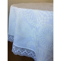 Runde Tischdecke Mit Spitze Weiß Bedruckt Stoff Baumwolle Oval Hochzeit von Rokasdarbi