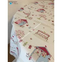 Runde Tischdecke Quadrat Rechteck Oval Baumwollstoff von Rokasdarbi