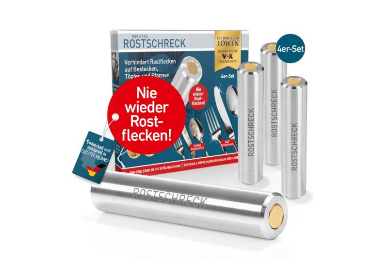 Rokitta's Rostschreck Geschirrspüleinsatz verhindert Rostflecken auf Geschirr & Besteck 4er-Set, gegen Flugrost an Besteck oder Töpfen 4er Set rostfrei von Rokitta's Rostschreck