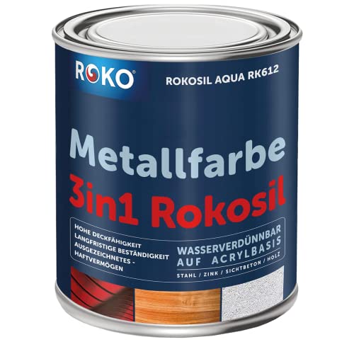 Metallfarbe ROKOSIL - 3,6 Kg in Pastellgrau - Seidenmatt - 3in1 Metallschutzlack inkl. Grundierung, Rostschutz & Deckfarbe von Roko