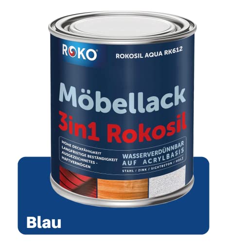 ROKO Möbellack - 0,7 Kg Blau - 3in1 Möbelfarbe auf Wasserbasis - Seidenmatt - Für Holz, Metall & Kunststoff von Roko