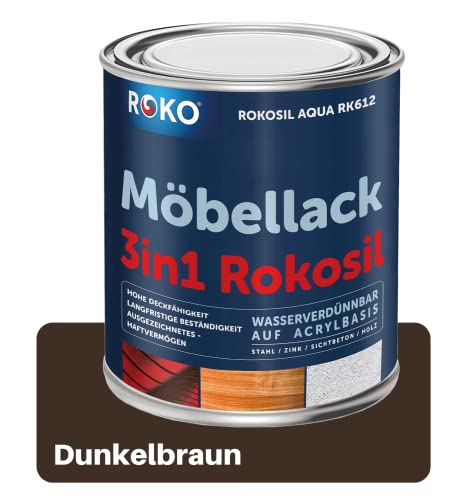 ROKO Möbellack - 3,6 Kg Dunkelbraun - 3in1 Möbelfarbe auf Wasserbasis - Seidenmatt - Für Holz, Metall & Kunststoff von Roko