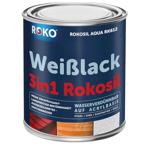 Roko Weisslack - 0,7 Kg - Verkehrsweiß/helles Weiß - Seidenmatt - 3in1 Grundierung & Farbe - Premium Weißlack - Hohe Beständigkeit & Deckkraft - Alle Oberflächen von Roko