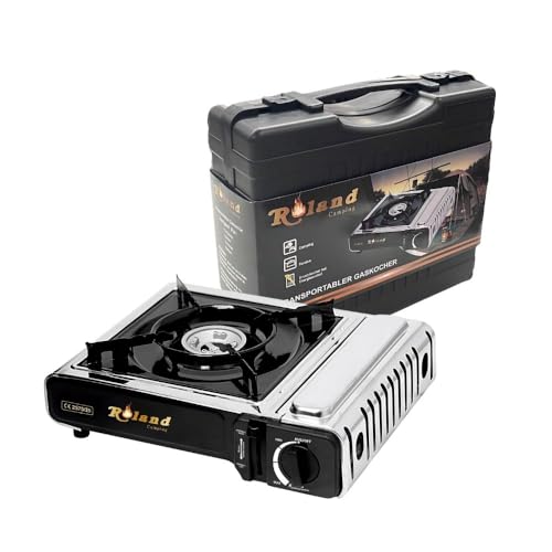 Roland Germany Gaskocher 1 Flammig mit Tragekoffer Campingkocher Mini Tragbare Outdoor Gasgrill von Roland Germany