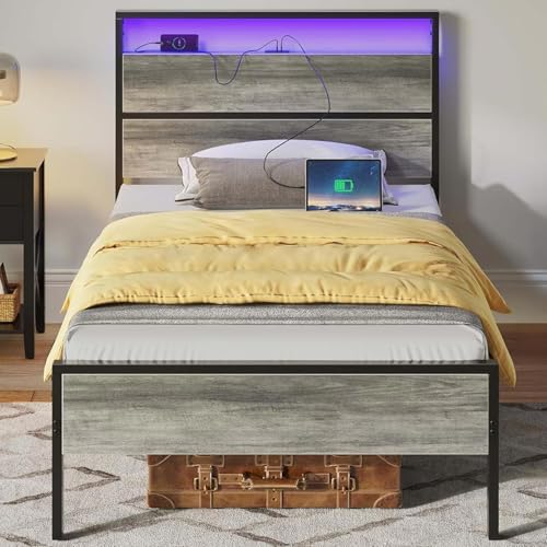 Rolanstar Bettgestell mit Ladestation, Einzelbett mit LED-Licht, Metallgestell aus Metall, stabile Metallleisten, moderner Raum: von Rolanstar