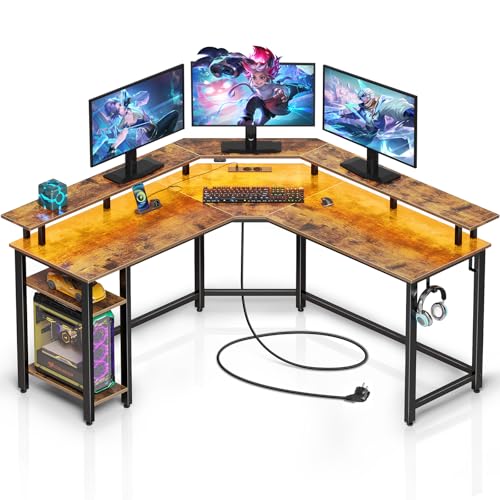 Rolanstar Schreibtisch L Form mit LED & Steckdosen, 135 cm Computertisch mit Monitorständer & Ablagefläche, Reversibler Eckschreibtisch mit 2 Haken, perfekt für Schlafzimmer Büro, Vintagebraun Rolanstar Schreibtisch L Form mit LED & Steckdosen, 135 cm Computertisch mit Monitorständer & Ablagefläche, Reversibler Eckschreibtisch mit 2 Haken, perfekt für Schlafzimmer Büro, Vintagebraun von Rolanstar