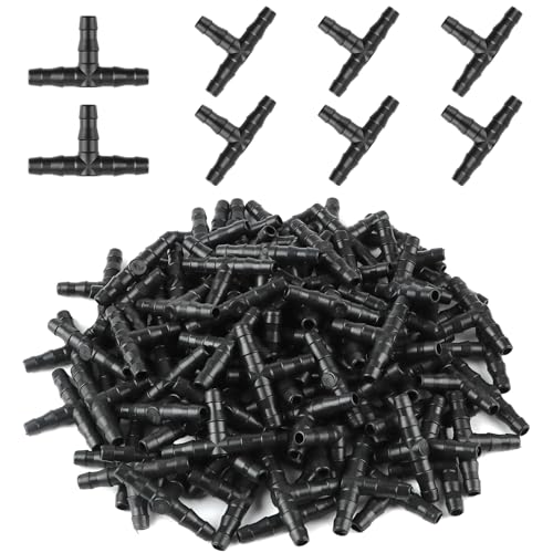 Rolcoassuns 100 Stück 1/4" Universal Tropfbewässerung Winkelstück T-Verbinder, 1/4 Zoll Schlauchverbinder Tropfbewässerung Fittings für 4mm/7mm Wasserschlauch Tropfbewässerungssystem von Rolcoassuns