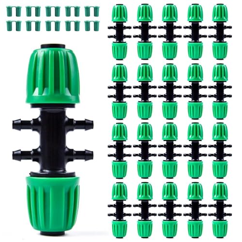 Rolcoassuns 20PCS Widerhakent Stück 1/2 Zoll auf 1/4 Zoll Bewässerungsschlauch, Anti-Drop 6 Wege Adapter Widerhakent Stück Verbinder für Tropfbewässerungssysteme (passend für 14 mm ID / 4 mm ID) von Rolcoassuns