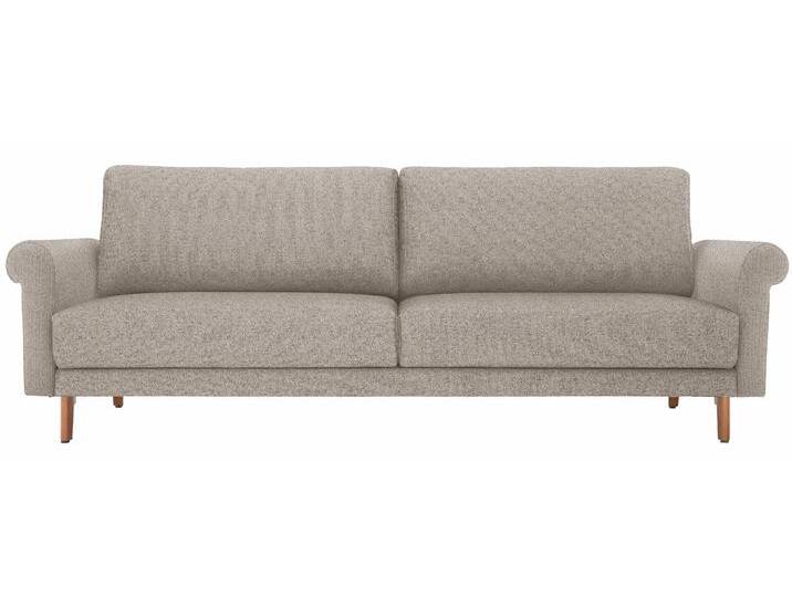 3-Sitzer CR.450, Designsofa, Loungesofa , bunt (graubeige, natur 044, 20), B:208cm H:85cm T:95cm, NaturLEDER OSKAR (echtes Rindsleder), Chenille COCO (72% Polyester 15% Baumwolle 13% Polyacryl), CREATION BY ROLF BENZ, Sofas, modern Landhaus, Breite 208 cm, Füße in Nussbaum von Rolf-Benz