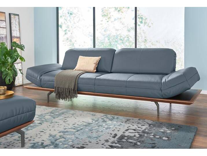 4-Sitzer CR.420, Designsofa, Loungesofa , blau (blaugrau 534, 73), B:252cm H:117cm T:129cm, Leder Oskar - echtes Leder, Flachgewebe DONNA (76% Polyester 24% Polyacryl), CREATION BY ROLF BENZ, Sofas, in 2 Qualitäten, Holzrahmen in Eiche Natur oder Nußbaum, Breite 252 cm von Rolf-Benz