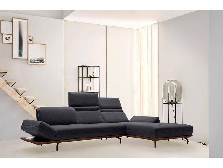 Creation BY ROLF BENZ Ecksofa CR.420, Designecksofa, L-Form, in 2 Qualitäten, Holzrahmen in Eiche Natur oder Nußbaum, Breite 293 cm, grau schwarz von Rolf-Benz