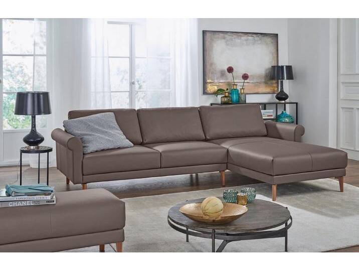 Creation BY ROLF BENZ Ecksofa CR.450, Designecksofa, L-Form, Armlehne Schnecke modern Landhaus, Breite 262 cm, Fuß Nussbaum, beige grau von Rolf-Benz