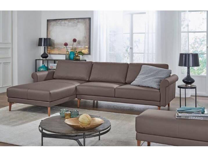 Creation BY ROLF BENZ Ecksofa CR.450, Designecksofa, L-Form, Armlehne Schnecke modern Landhaus, Breite 262 cm, Fuß Nussbaum, beige grau von Rolf-Benz