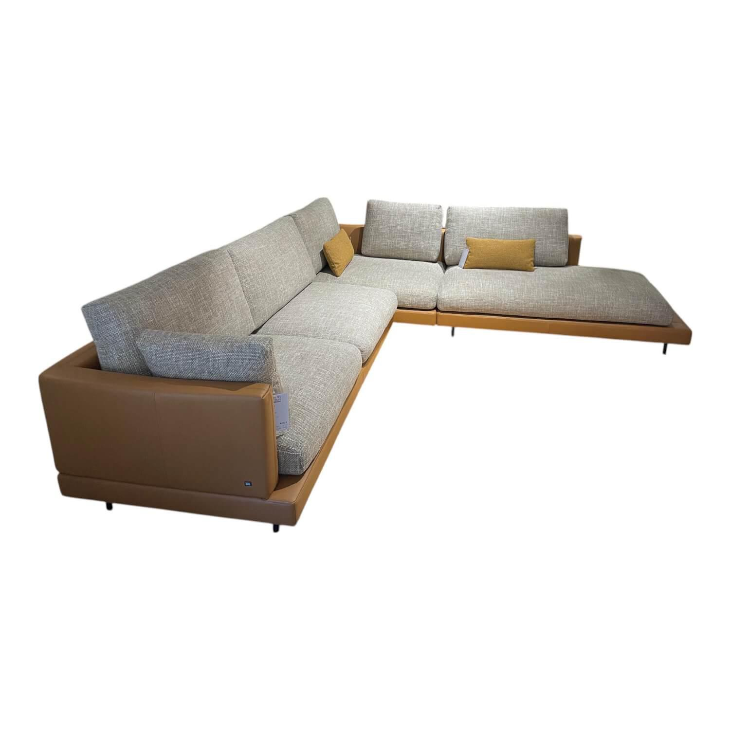 Ecksofa 60 Sina Korpus Leder 38 111 Ockerbraun Braun Sitz Stoff 26 383 Sandgelb ... von Rolf Benz