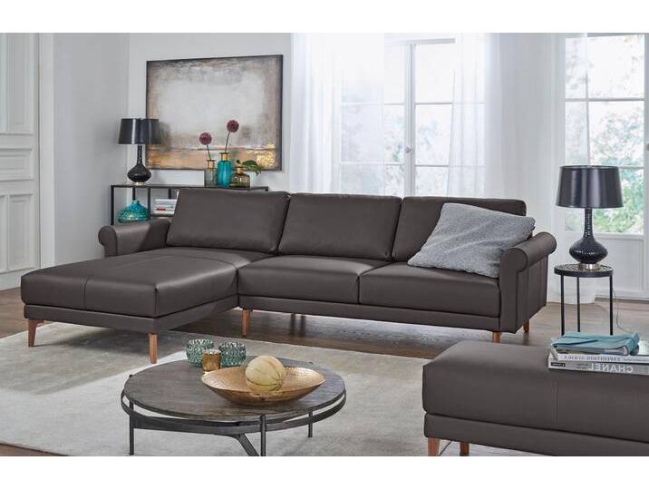 Ecksofa CR.450, Designecksofa, L-Form , braun (graubraun 534, 49), B:262cm H:85cm T:178cm, NaturLEDER OSKAR (echtes Rindsleder), CREATION BY ROLF BENZ, Sofas, Armlehne Schnecke modern Landhaus, Breite 262 cm, Fuß Nussbaum von Rolf-Benz