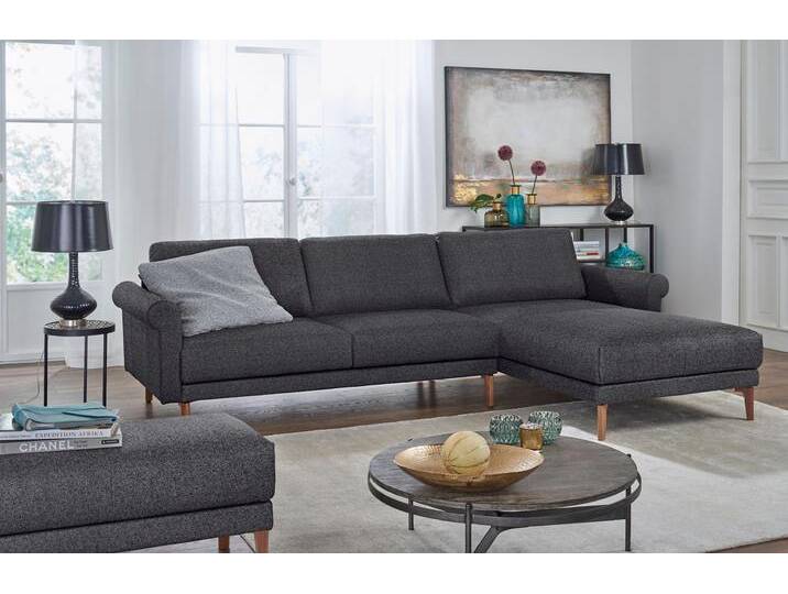 Ecksofa CR.450, Designecksofa, L-Form , schwarz (anthrazitgrau, schwarzgrau 044, 57), B:262cm H:85cm T:178cm, Chenille COCO (72% Polyester 15% Baumwolle 13% Polyacryl), CREATION BY ROLF BENZ, Sofas, Armlehne Schnecke modern Landhaus, Breite 262 cm, Fuß Nussbaum von Rolf-Benz
