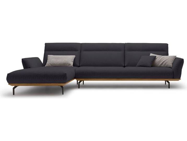 Ecksofa CR.460 , schwarz (anthrazitgrau, schwarzgrau 044, 57), B:338cm H:103cm T:183cm, Chenille COCO (72% Polyester 15% Baumwolle 13% Polyacryl), CREATION BY ROLF BENZ, Sofas, Sockel in Nussbaum, Winkelfüße in Umbragrau, Breite 338 cm von Rolf-Benz