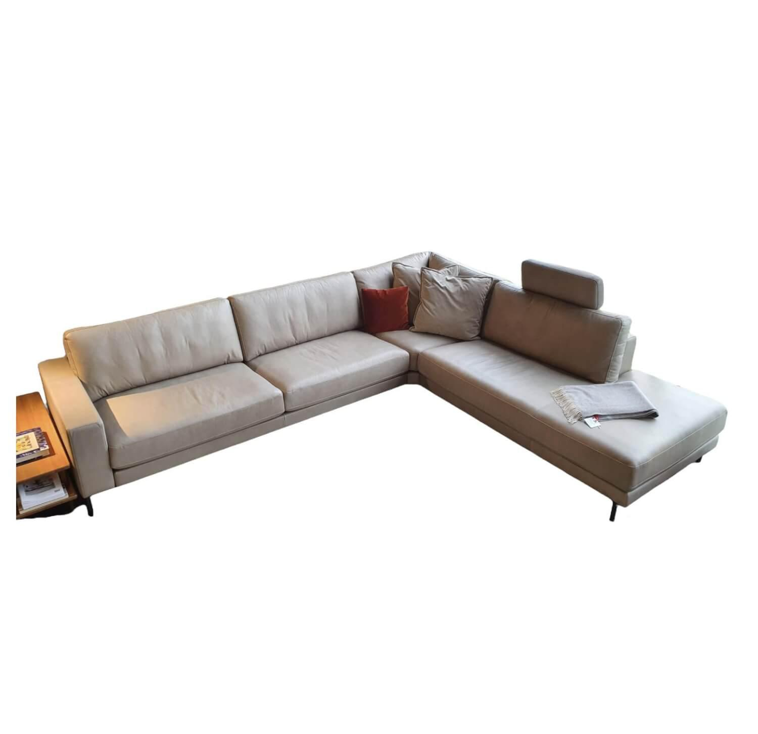 Ecksofa Ego Leder Stone Grey mit Nackenrolle von Rolf Benz