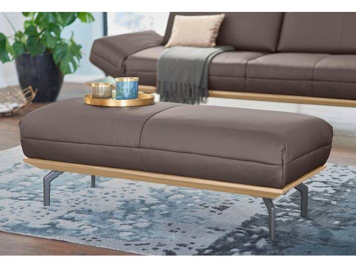 Polsterhocker CR.420, Designhocker, Sitzhocker , beige (beigegrau 534, 26), B:123cm H:43cm T:54cm, NaturLEDER OSKAR (echtes Rindsleder), CREATION BY ROLF BENZ, Hocker, in 2 Bezugsqualitäten, Holzrahmen in Eiche Natur oder Nussbaum von Rolf-Benz