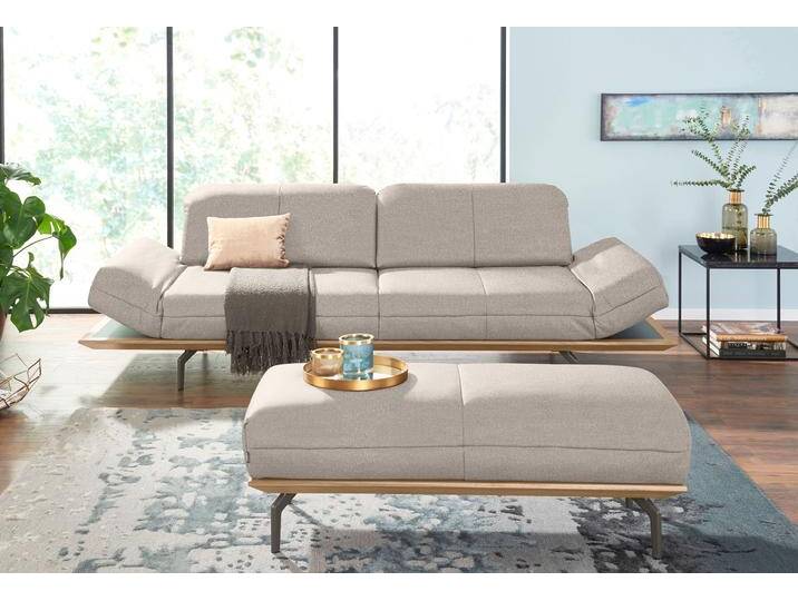 Polsterhocker CR.420, Designhocker, Sitzhocker , beige (graubeige, natur), B:123cm H:43cm T:54cm, Flachgewebe DONNA (76% Polyester 24% Polyacryl), CREATION BY ROLF BENZ, Hocker, in 2 Bezugsqualitäten, Holzrahmen in Eiche Natur oder Nussbaum von Rolf-Benz