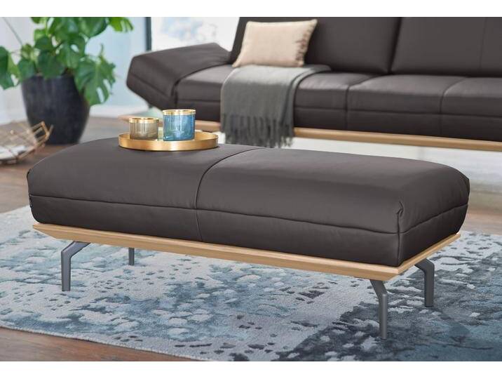 Polsterhocker CR.420, Designhocker, Sitzhocker , braun (graubraun 534, 49), B:123cm H:43cm T:54cm, Flachgewebe DONNA (76% Polyester 24% Polyacryl), Leder Oskar- echtes Leder, CREATION BY ROLF BENZ, Hocker, in 2 Bezugsqualitäten, Holzrahmen in Eiche Natur oder Nussbaum von Rolf-Benz