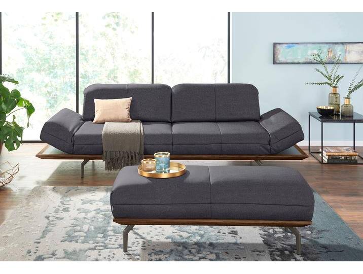 Polsterhocker CR.420, Designhocker, Sitzhocker , schwarz (anthrazitgrau, schwarzgrau), B:123cm H:43cm T:54cm, Flachgewebe DONNA (76% Polyester 24% Polyacryl), CREATION BY ROLF BENZ, Hocker, in 2 Bezugsqualitäten, Holzrahmen in Eiche Natur oder Nussbaum von Rolf-Benz