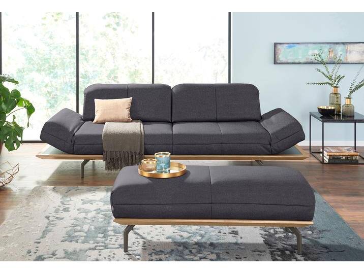 Polsterhocker CR.420, Designhocker, Sitzhocker , schwarz (anthrazitgrau, schwarzgrau), B:123cm H:43cm T:54cm, Flachgewebe DONNA (76% Polyester 24% Polyacryl), CREATION BY ROLF BENZ, Hocker, in 2 Bezugsqualitäten, Holzrahmen in Eiche Natur oder Nussbaum von Rolf-Benz